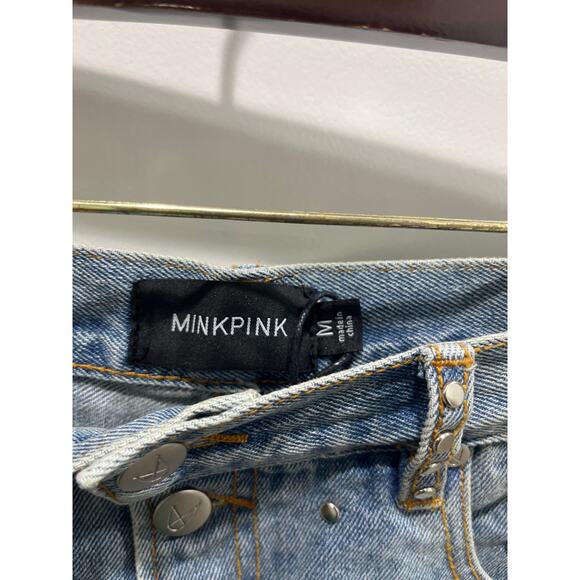 NWOT MINKPINK Studded Button Fly Denim Cut Off Shorts M - Picture 3 of 6